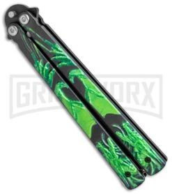 Chalkhill Balisong Black Butterfly Knife - Black/Green Dragon Handles -Kershaw Shop Chalkhill Balisong Black Butterfly Black Green Dragon Handles GX 37964 jr side large
