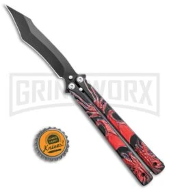 Chalkhill Balisong Butterfly Knife - Black/Red Dragon Handles - Black Plain -Kershaw Shop Chalkhill Balisong Black Butterfly Black Red Dragon Handles GX 37965 jr bottlecap large
