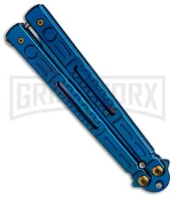 Chalkhill Balisong Black Butterfly Knife - Blue Tanto Skeletonized Handles -Kershaw Shop Chalkhill Balisong Blue Butterfly Knife Blue Plain GX 37645 td side large