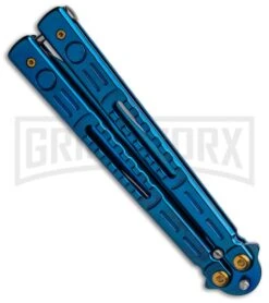 Chalkhill Balisong Black Butterfly Knife - Blue Tanto Skeletonized Handles -Kershaw Shop Chalkhill Balisong Blue Butterfly Knife Blue Plain GX 37645 td spine large