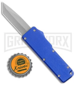 Chud Blue OTF Automatic Knife - Stonewash Tanto Plain -Kershaw Shop Chud Mini Blue OTF Auto Pocket Clip BB Tanto GX 38561 jr bottlecap large