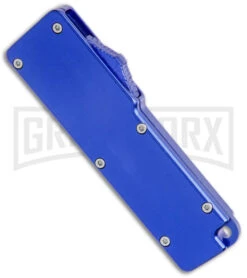 Chud Blue OTF Automatic Knife - Stonewash Tanto Plain -Kershaw Shop Chud Mini Blue OTF Auto Pocket Clip BB Tanto GX 38561 jr spine large