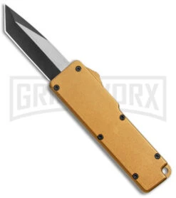 Chud Mini Gold OTF Automatic Knife - Black Tanto Plain