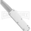 Chud Silver OTF Automatic Knife - Satin Tanto Plain -Kershaw Shop Chud Mini Silver OTF Auto Satin Tanto GX 38494 jr large