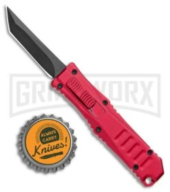 Mini Marvel Red DA/OTF Automatic Knife - Tanto Black Plain -Kershaw Shop Coffin Blaster Extreme Red DA OTF Auto Tanto Black Plain T27064RD GX 34036 jr bottlecap large