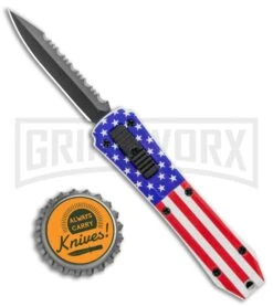 Coffin Blaster USA Flag DA/OTF Automatic Knife - Dagger Black Serr -Kershaw Shop Coffin Blaster Flag DA OTF Auto Black Serr GX 36996 jr bottlecap large