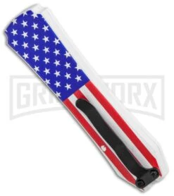 Coffin Blaster USA Flag DA/OTF Automatic Knife - Dagger Black Serr -Kershaw Shop Coffin Blaster Flag DA OTF Auto Black Serr GX 36996 jr side large