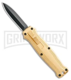 Coffin Blaster 2.0 Textured Gold DA/OTF Automatic Knife - Black Plain