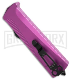 Daggerr Knives Koschei Purple Aluminum Double Action OTF Knife - Black Plain -Kershaw Shop Daggerr Knives Koschei Double Action OTF Knife Purple Aluminum 3.5in Black BHQ 182320 hd side large