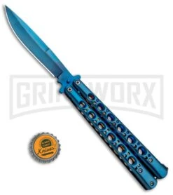 Chalkhill Balisong Blue Butterfly Knife - Blue Plain -Kershaw Shop Deepak Special Blue Balisong Butterfly Blue Plain BK2BL BHQ 89898 jr bottlecap large