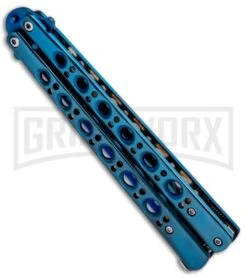 Chalkhill Balisong Blue Butterfly Knife - Blue Plain -Kershaw Shop Deepak Special Blue Balisong Butterfly Blue Plain BK2BL BHQ 89898 jr side large