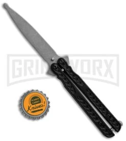 Dwarf Balisong Butterfly Knife Stonewash Trainer Black (3.25" Dull) -Kershaw Shop Dwarf Balisong Butterfly SW Trainer Black Dull WG 860 GX 31508 jr bottlecap large