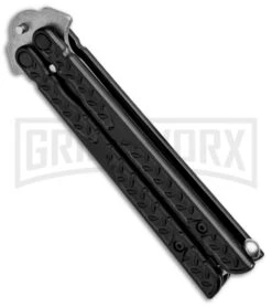 Dwarf Balisong Butterfly Knife Stonewash Trainer Black (3.25" Dull) -Kershaw Shop Dwarf Balisong Butterfly SW Trainer Black Dull WG 860 GX 31508 jr side large