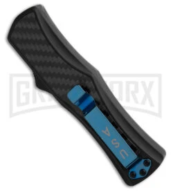 Edgeworks Carbon Fiber OTF Auto Knife Dagger - Blue Damascus Finish) -Kershaw Shop Edgeworks Carbon Fiber OTF Auto Knife Dagger 3in Blue Damascus GX 42360 td side large