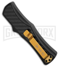 Edgeworks Carbon Fiber OTF Auto Knife Dagger - Gold Damascus Finish) -Kershaw Shop Edgeworks Carbon Fiber OTF Auto Knife Dagger 3in Gold Damascus GX 42361 td side large
