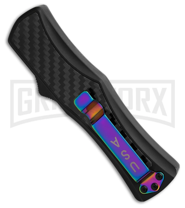 Edgeworks Carbon Fiber OTF Auto Knife Dagger - Rainbow Damascus Finish) 5 Edgeworks Carbon Fiber OTF Auto Knife Dagger - Rainbow Damascus Finish) - Image 3