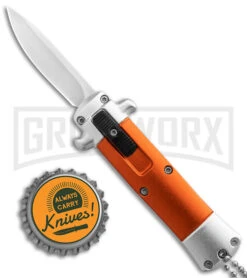 Enzo OTF Orange Automatic Keychain Knife - Satin Spear Point Plain -Kershaw Shop Enzo OTF Auto Keychain Knife Orange Satin GX 38889 jr bottlecap large