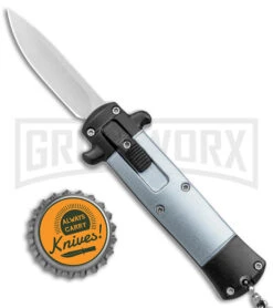 Enzo OTF Gray/Black Automatic Keychain Knife - Satin Spear Point Plain -Kershaw Shop Enzo OTF Gray Black Auto Keychain Satin SP GX 38959 jr bottlecap large