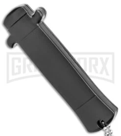 Enzo OTF Gray/Black Automatic Keychain Knife - Satin Spear Point Plain -Kershaw Shop Enzo OTF Gray Black Auto Keychain Satin SP GX 38959 jr side large