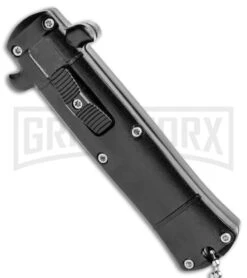 Enzo Stiletto Mini Black W/ Black Bolsters D/A OTF Automatic Knife - Satin Plain -Kershaw Shop Enzo Stiletto Mini Black Black Bolsters OTF Auto Satin GX 38908 jr spine large