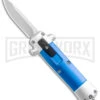Enzo Stiletto Mini Blue W/ Silver Bolsters D/A OTF Automatic Knife - Satin Plain -Kershaw Shop Enzo Stiletto Mini Blue Silver Bolsters DA OTF Auto Satin GX 37643 jr large