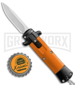 Enzo OTF Orange/Black Automatic Keychain Knife - Satin Spear Point Plain -Kershaw Shop Enzo Stiletto Mini Orange Black Bolsters OTF Auto Satin GX 38906 jr bottlecap large