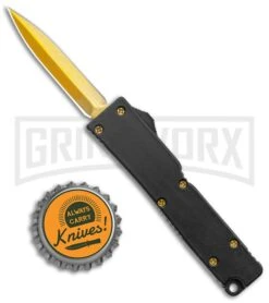 Firecracker Mini Black D/A OTF Automatic Knife - Gold Dagger -Kershaw Shop Firecracker Mini Black DA OTF Auto Gold Dagger GX 37876 jr bottlecap large