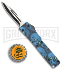 Firecracker Mini Blue Skull D/A OTF Automatic Knife - Black Plain -Kershaw Shop Firecracker mini blue skull black BP 19696 er size large