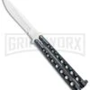 Flick Blue Balisong Butterfly Knife Black/Blue - Drop Point Satin Plain -Kershaw Shop Flick Blue Balisong Butterfly DP Satin GX 36707 jr large
