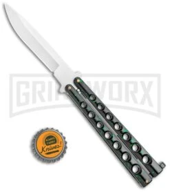 Flick Black/Green Balisong Butterfly Knife - Satin Plain -Kershaw Shop Flick Green Balisong Butterfly Knife Satin GX 2607 jr bottlecap large