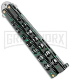Flick Black/Green Balisong Butterfly Knife - Satin Plain -Kershaw Shop Flick Green Balisong Butterfly Knife Satin GX 2607 jr side large