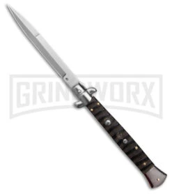 Frank B. 11" Italian Stiletto Buffalo Horn Automatic Knife - Bayonet