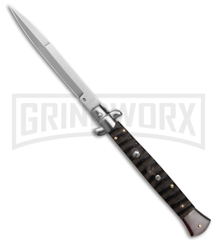 Frank B. 11" Italian Stiletto Buffalo Horn Automatic Knife - Bayonet 3 Frank B. 11" Italian Stiletto Buffalo Horn Automatic Knife - Bayonet