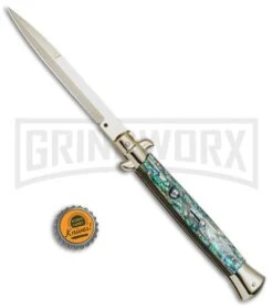 Frank B 11" Italian Stiletto Abalone Automatic Knife Gold - Gold Bayo -Kershaw Shop Frank B 11in Auto Italian Stiletto Abalone Bayo Gold BHQ 82054 jr bottlecap large