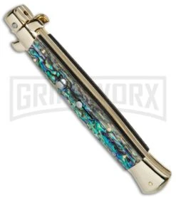 Frank B 11" Italian Stiletto Abalone Automatic Knife Gold - Gold Bayo -Kershaw Shop Frank B 11in Auto Italian Stiletto Abalone Bayo Gold BHQ 82054 jr spine large
