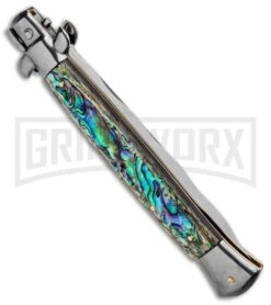 Frank B. 11" Italian Stiletto Abalone Automatic Knife - Kris Polish -Kershaw Shop Frank B 11in Italian Stiletto Abalone Auto Kriss Polish GX 33135 jr side large