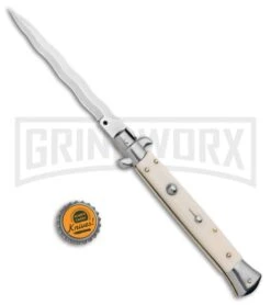 Frank B. 11" Sim Ivory Stiletto Automatic Knife (Kriss) -Kershaw Shop Frank B 11in Italian Stiletto Auto Sim Ivory Kriss BHQ 99917 jr bottlecap large