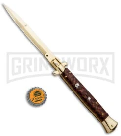 Frank B. 11" Snakewood Italian Stiletto Gold Plated - Gold Bayo Plain -Kershaw Shop Frank B 11in Italian Stiletto Auto Snakewood Gold Bayo BHQ 85969 jr bottlecap large