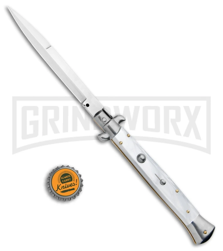 Frank B 11" Italian Stiletto Automatic Knife White Pearlex (5" Bayonet) 6 Frank B 11" Italian Stiletto Automatic Knife White Pearlex (5" Bayonet) - Image 4