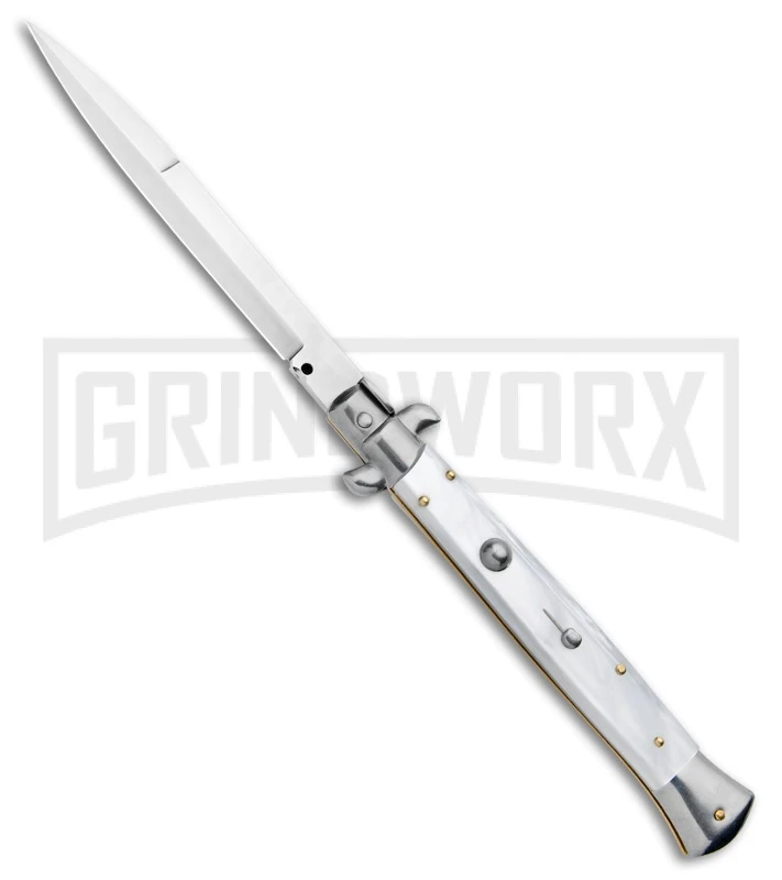 Frank B 11" Italian Stiletto Automatic Knife White Pearlex (5" Bayonet) 3 Frank B 11" Italian Stiletto Automatic Knife White Pearlex (5" Bayonet)