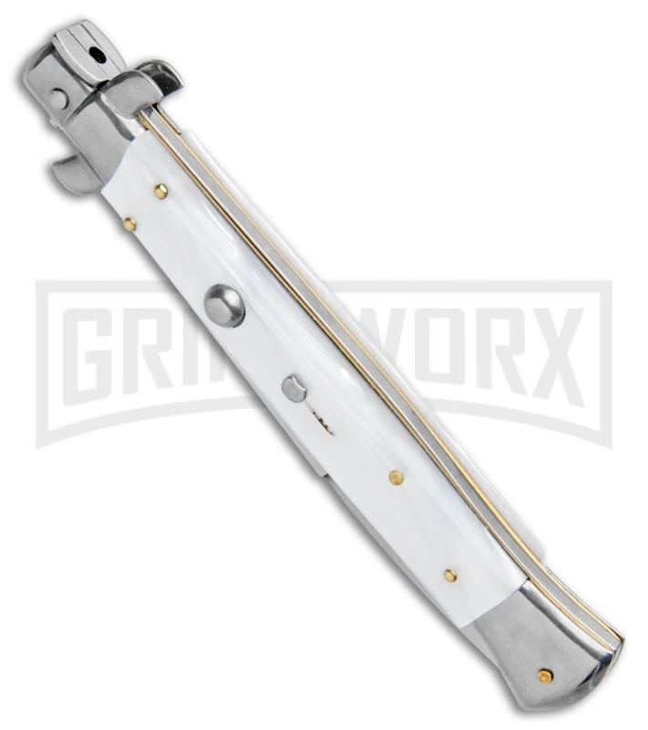 Frank B 11" Italian Stiletto Automatic Knife White Pearlex (5" Bayonet) 4 Frank B 11" Italian Stiletto Automatic Knife White Pearlex (5" Bayonet) - Image 2