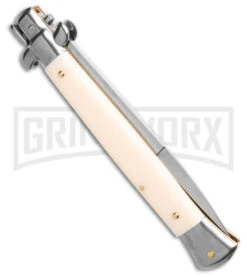 Frank B. 11" Sim Ivory Stiletto Automatic Knife (Bayonet) -Kershaw Shop Frank B 11in Italian Stiletto Bayo Automatic Knife Sim Ivory 5in Satin BHQ 90005 hd side large