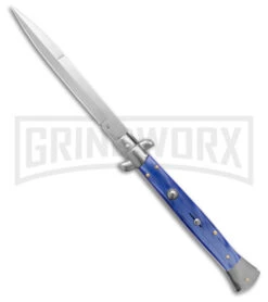 Frank B. 11" Italian Stiletto Blue Automatic Knife - Satin Bayonet Plain