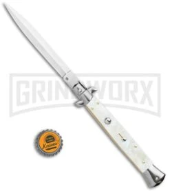 Frank B. 11" Italian Stiletto Mother Of Pearl Automatic Knife - Dagger -Kershaw Shop Frank B 11in Italian Stiletto Dagger Auto Mother of Pearl Satin BHQ 120284 jr bottlecap large