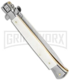 Frank B. 11" Italian Stiletto Mother Of Pearl Automatic Knife - Dagger -Kershaw Shop Frank B 11in Italian Stiletto Dagger Auto Mother of Pearl Satin BHQ 120284 jr side large