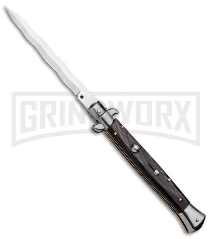 Frank B. 11" Italian Stiletto Dark Horn Automatic Knife - Kris Polish 3 Frank B. 11" Italian Stiletto Dark Horn Automatic Knife - Kris Polish