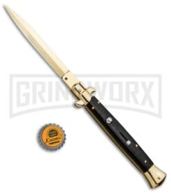 Frank B. 11" Ebony Italian Stiletto Gold Plated Knife - Dagger Gold -Kershaw Shop Frank B 11in Italian Stiletto Gold Plated Ebony Dagger BHQ 85971 jr bottlecap large