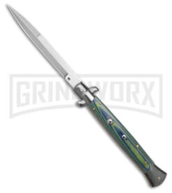 Frank B 11" Italian Stiletto Green/Blue Micarta Automatic Knife - Bayonet