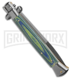 Frank B 11" Italian Stiletto Green/Blue Micarta Automatic Knife - Bayonet 7 Frank B 11" Italian Stiletto Green/Blue Micarta Automatic Knife - Bayonet -Kershaw Shop Frank B 11in Italian Stiletto Green Blue Micarta AK Bayonet GX 41440 td side large