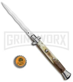 Frank B. 11" Italian Stiletto Honey Horn Automatic Knife - Kris Polish -Kershaw Shop Frank B 11in Italian Stiletto Honey Horn Auto Kriss Polish GX 6576 jr bottlecap large